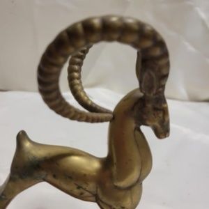 Vintage Brass Ram on wooden Stand Felt Bottom Gift Man cave Home Decoration Men